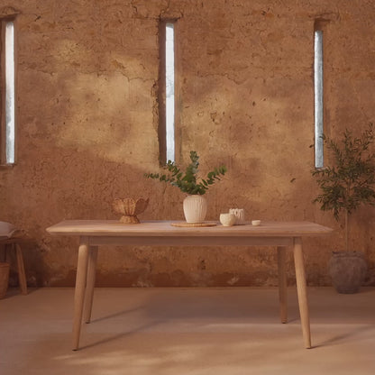Elowen 6 Seater Wooden Garden Dining Table - Light Brushed Acacia - Laura James