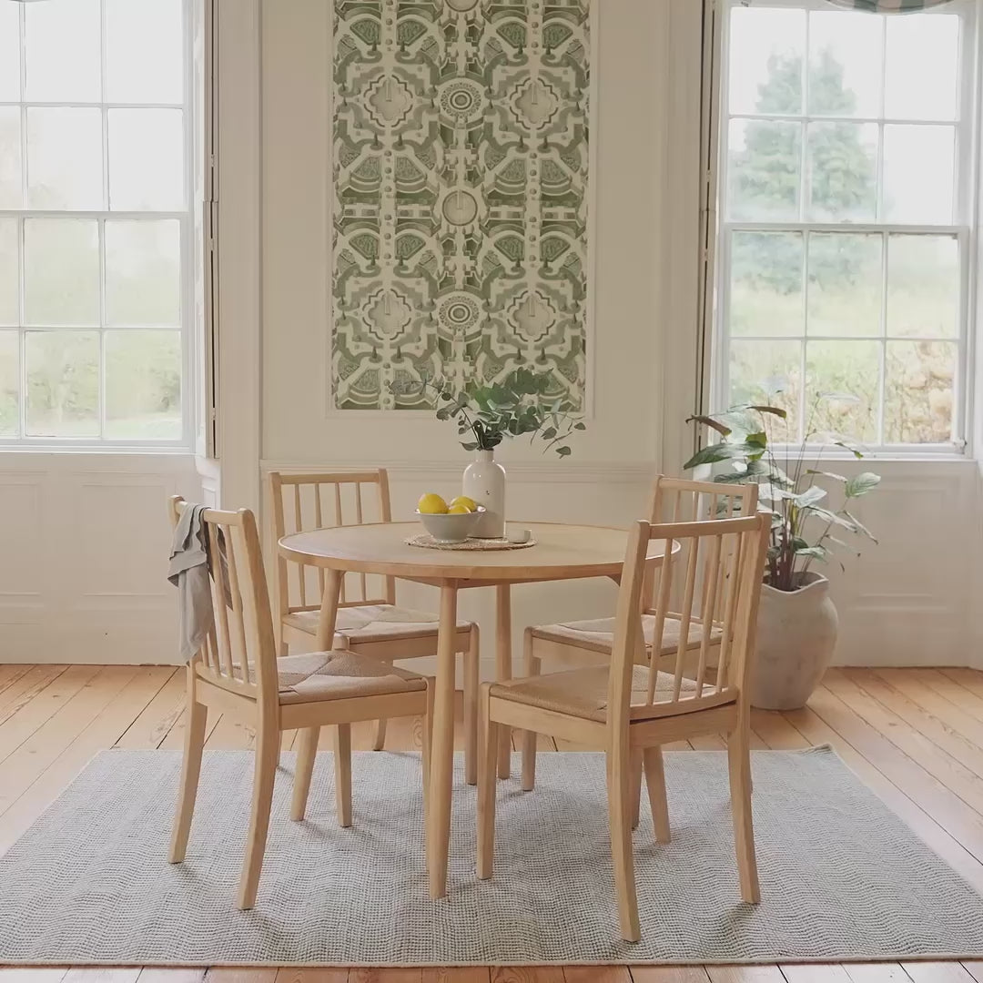 Tilly 100cm Round Dining Table - 4 Seater - Tilly Dining Chairs - Whitewash Oak & Natural String - Laura James