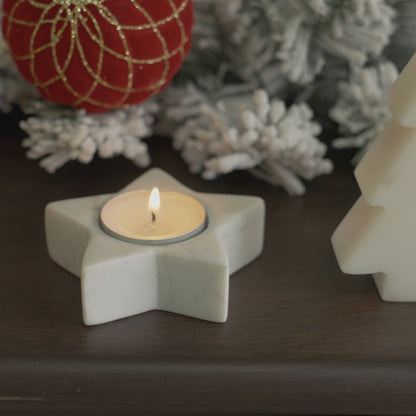 Tiree 7.5cm Star Candle Holder - Set of 2 - White Marble - Laura James 