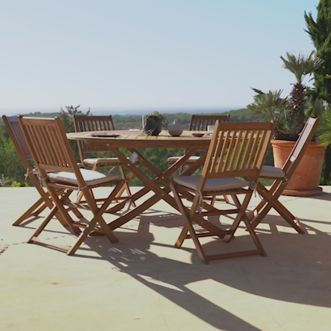 Ashby 6 Seater Round Wooden Dining Set and Grey Parasol - Laura James