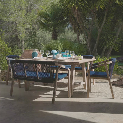 Shiro 6 Seater Wooden Garden Dining Set with 2 Shiro Benches & 2 Shiro Chairs - Navy Rope - Laura James