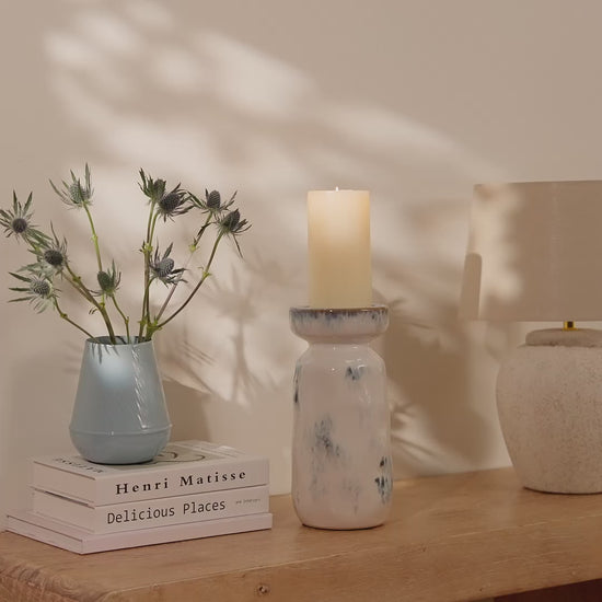 Sintra Ceramic 26.5cm Candle Holder - Cornflower Reactive Glaze - Laura James