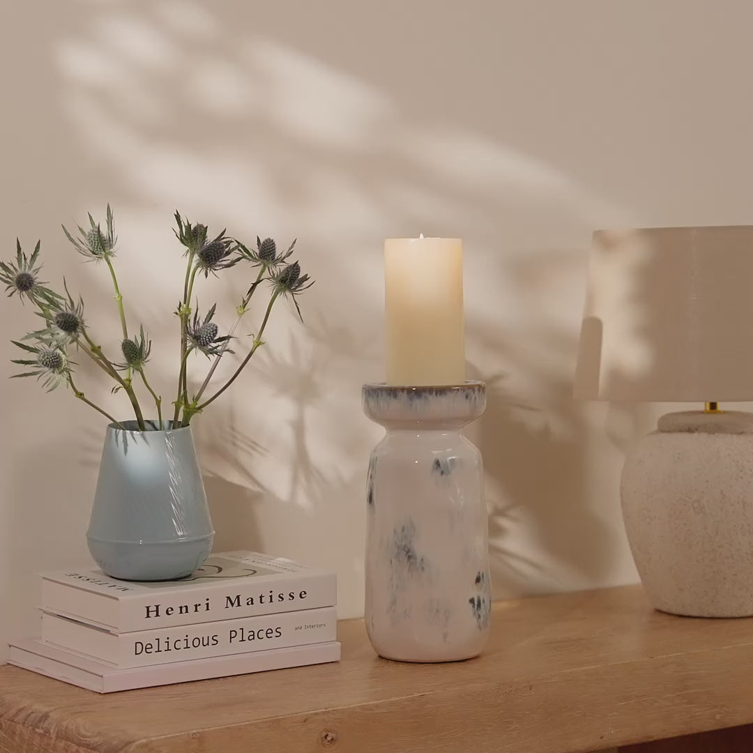 Sintra Ceramic 26.5cm Candle Holder - Cornflower Reactive Glaze - Laura James