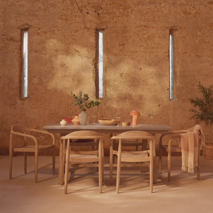 Shiro 180cm Pale Grey Concrete Dining Table Set - 6 Seater - Sasha Brushed Light Acacia Dining Chairs - Laura James