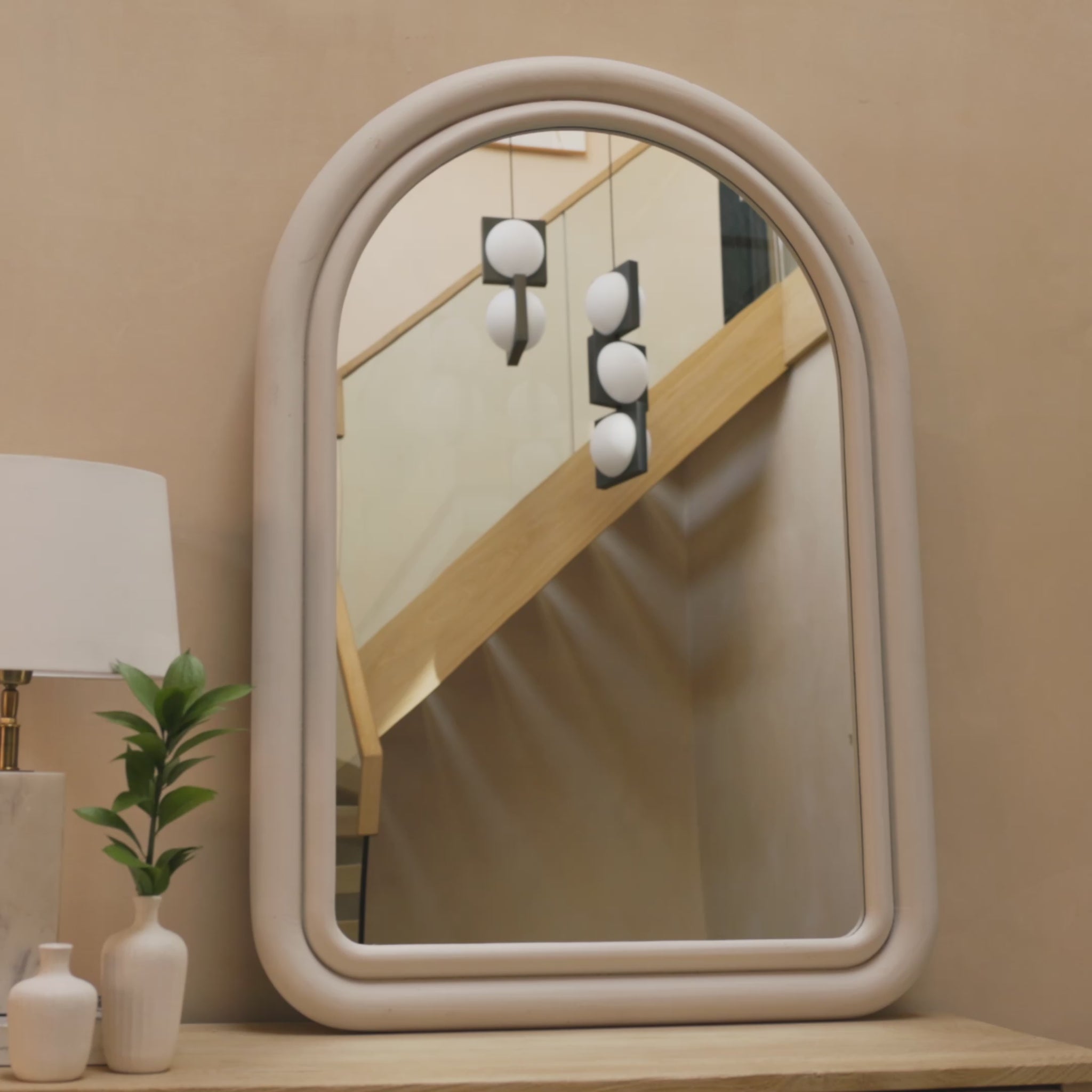Ashridge 100x70cm Arch Wall Mirror - Oatmeal - Laura James 