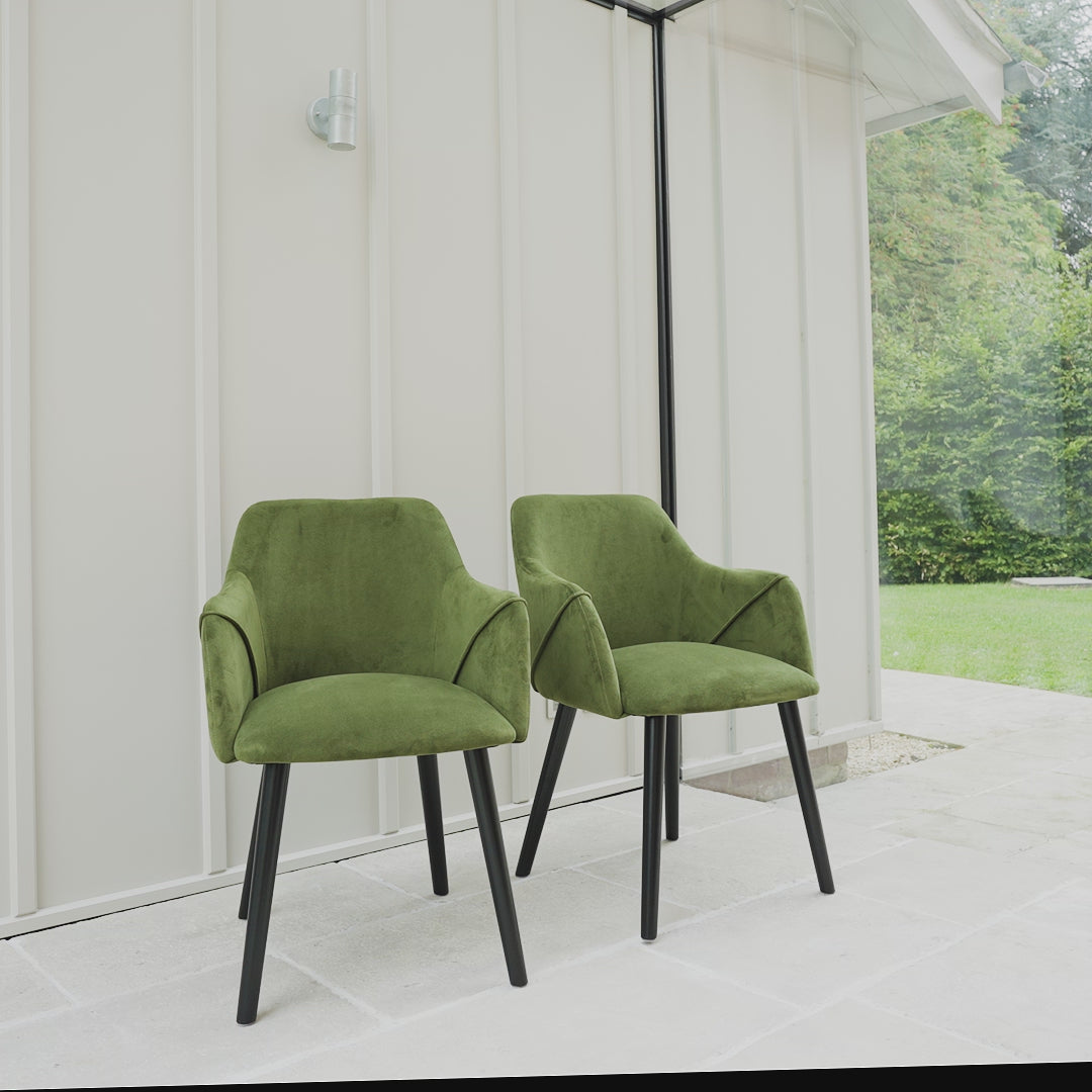 Freya Armchairs - Set Of 2 - Fern Green with Black Oak Legs - Laura James