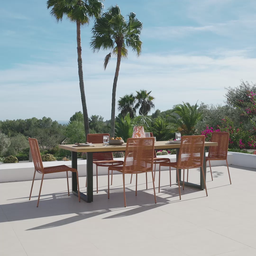 Hali 6 Seater Wooden Garden Dining Set with Ryder Burnt Orange Chairs - 175cm - Laura James