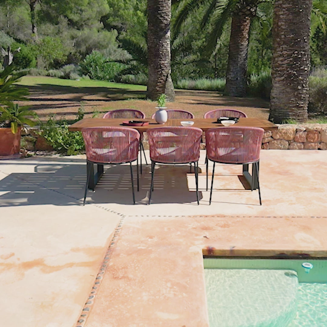 Hali 6 Seater Wooden Outdoor Dining Set with Hali Pink Chairs & Grey Premium Cantilever Parasol - 175cm