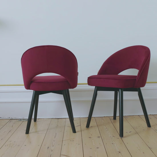 Marilyn Dining Chairs - Set of 2 - Burgundy Red - Black Oak Legs - Laura James 