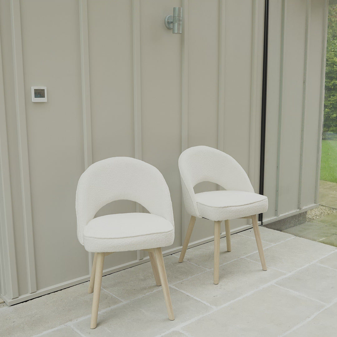 Marilyn Boucle Dining Chairs - Set of 2 - Whitewash Oak Legs - Laura James 
