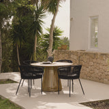 Willow Whitewash 4 Seater Round Dining Table Set with Hali Black Rope Chairs - Laura James 