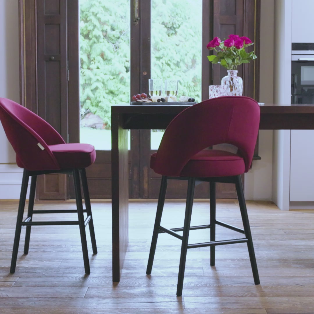 Marilyn Burgundy Red Bar Stool - Black Oak Legs - Laura James 