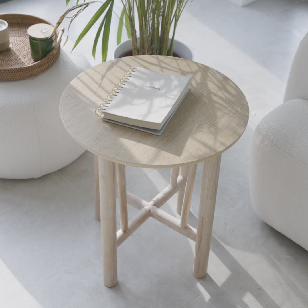 Carter Round Side Table - Whitewash Oak- Laura James 