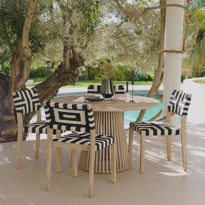 Willow 4 Seater Wooden Brushed Light Acacia Round Dining Set with Saffron Black and Beige Chairs - Laura James 