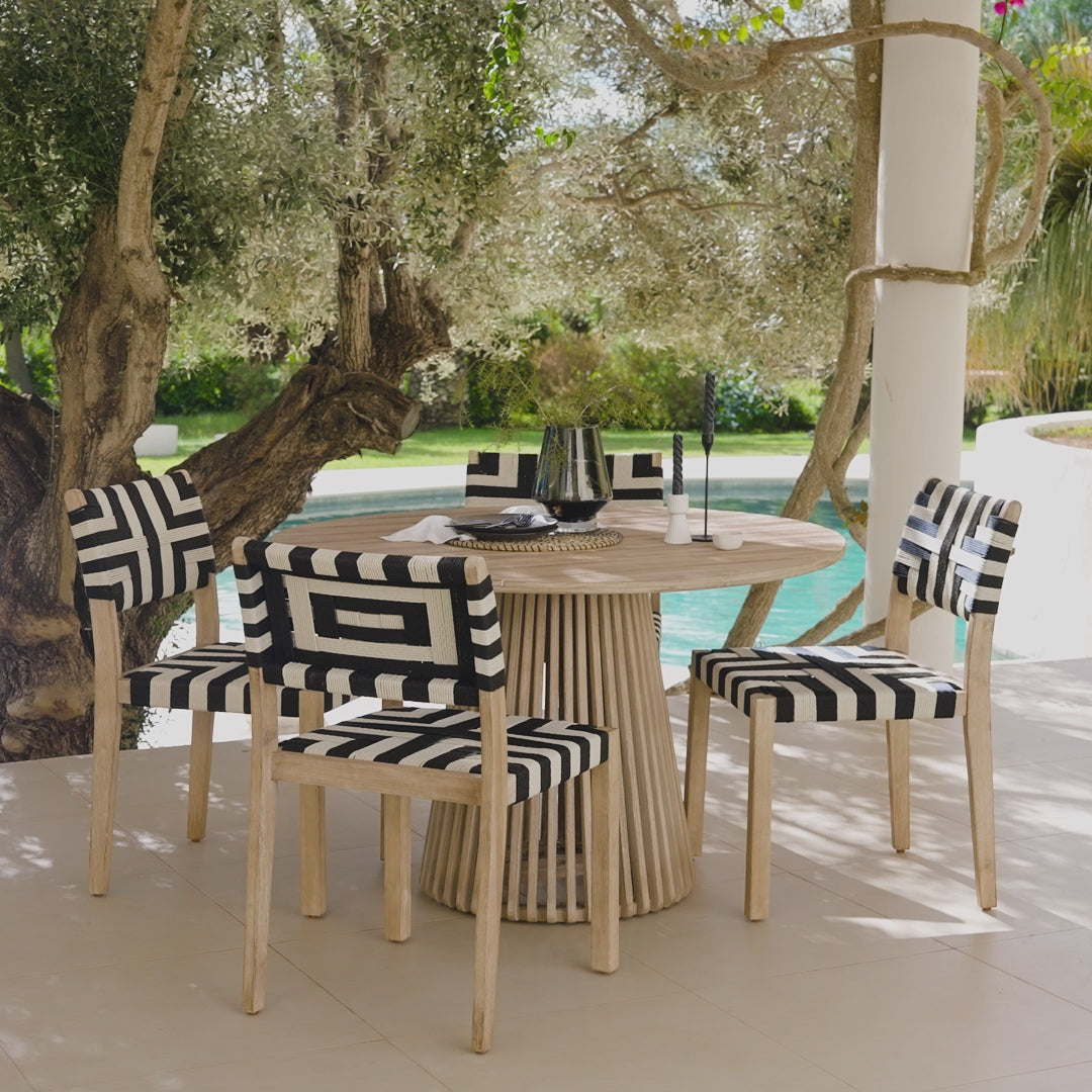 Willow 4 Seater Wooden Brushed Light Acacia Round Dining Set with Saffron Black and Beige Chairs - Laura James 