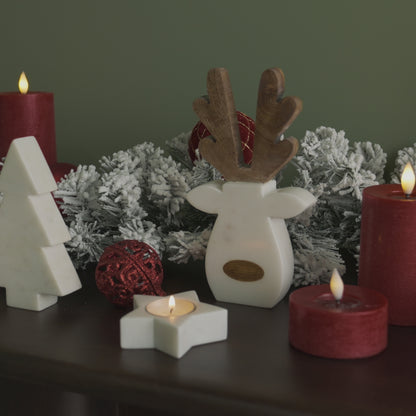 Tiree 20cm Reindeer - White Marble with Natural Mango Wood