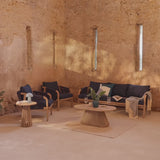 Shiro Wooden Garden Set with 3 Seater Sofa - 2 Shiro Navy Armchairs - Willow Coffee & Side Table