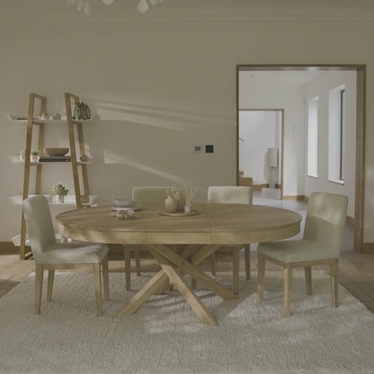 Amelia Whitewash Oval Extending Dining Table Set - 4 Seater - Nolan Boucle Dining Chairs - Whitewash Oak Legs - Laura James