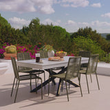 Amelia 6 Seater Pale Grey Concrete Garden Dining Set with Ryder Khaki Chairs - Laura James