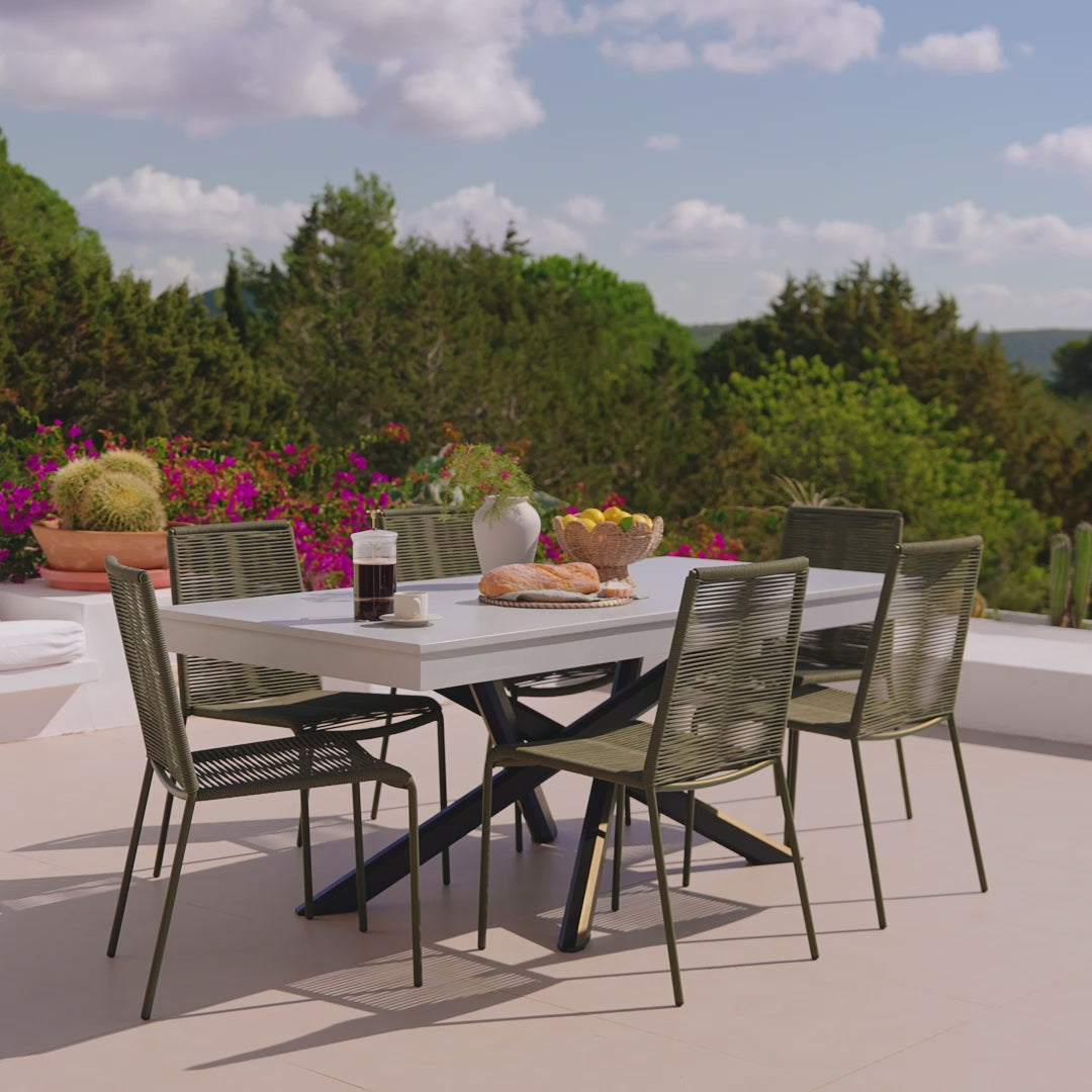 Amelia 6 Seater Pale Grey Concrete Garden Dining Set with Ryder Khaki Chairs - Laura James