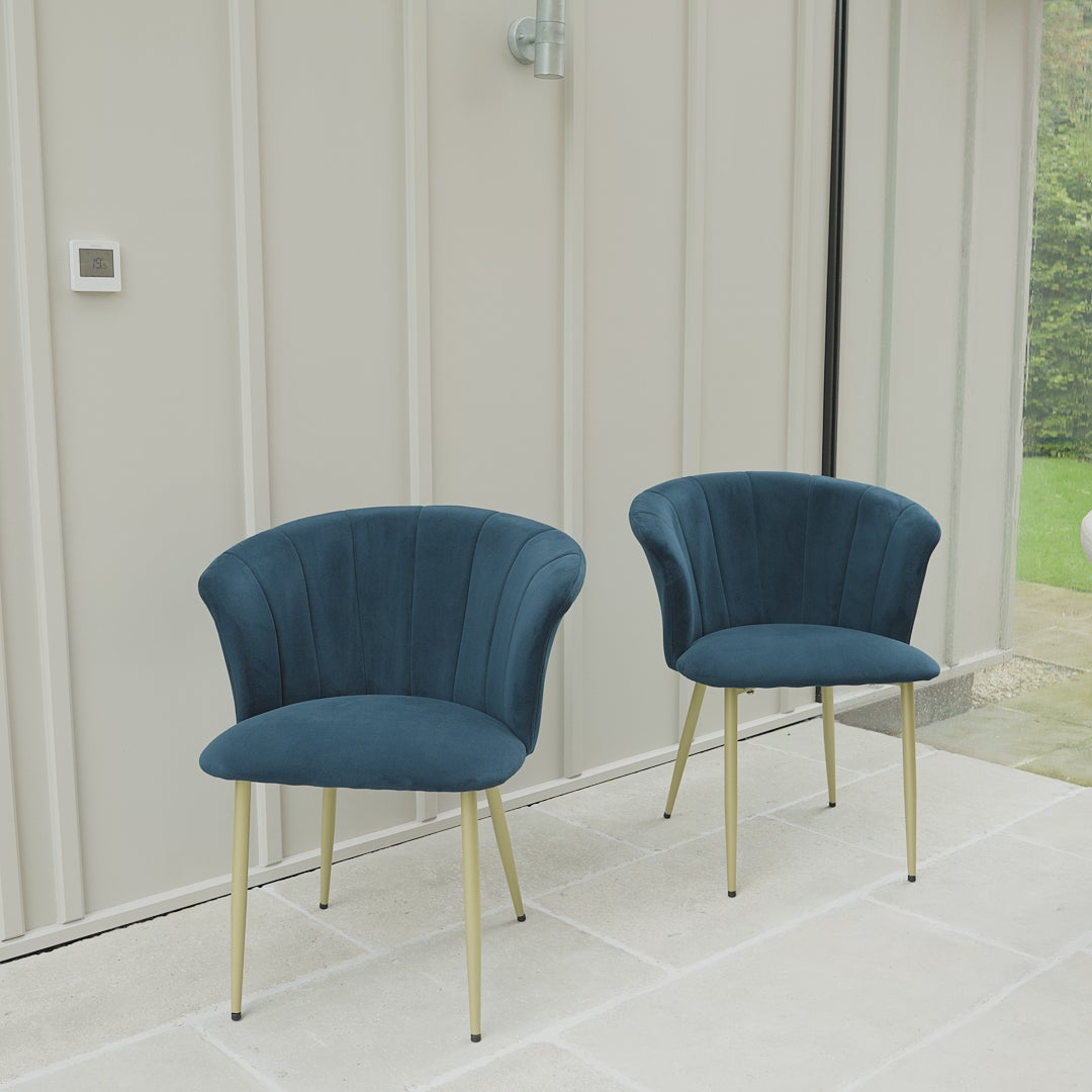 Cleo Ink Velvet Dining Chairs with Gold Legs - Set Of 2 - Laura James