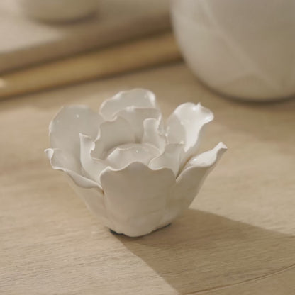 Salema 11cm Ceramic Flower Ornament - Off White - Laura James 