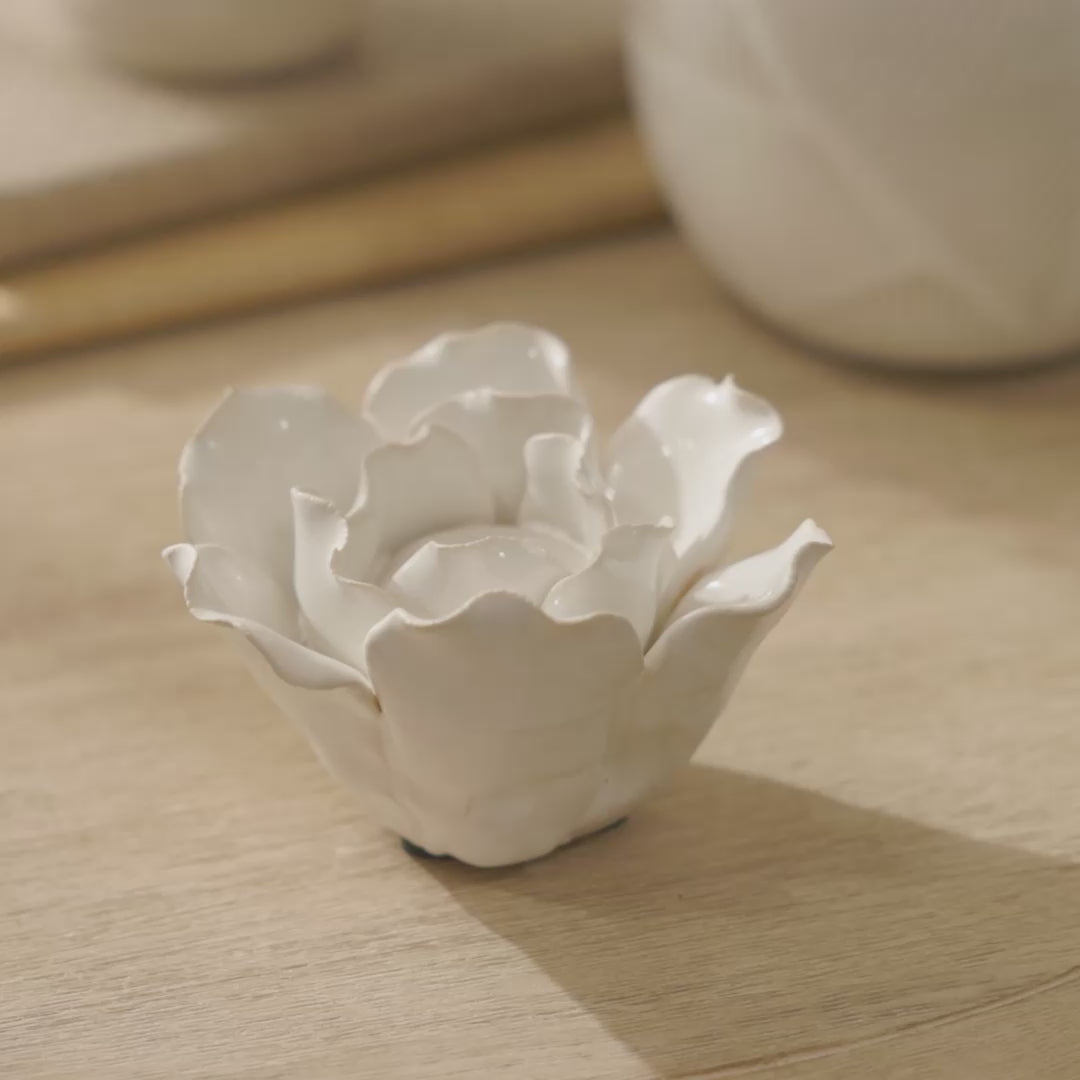 Salema 11cm Ceramic Flower Ornament - Off White - Laura James 