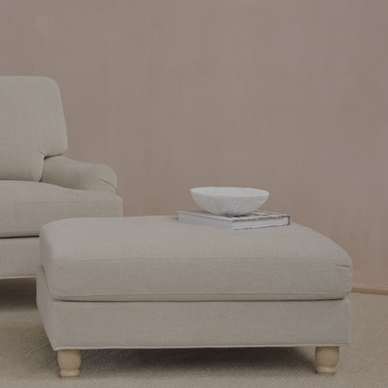 Brea Mink Taupe Footstool - Whitewash Oak Legs - Laura James 