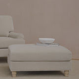 Brea Mink Taupe Footstool - Whitewash Oak Legs - Laura James 
