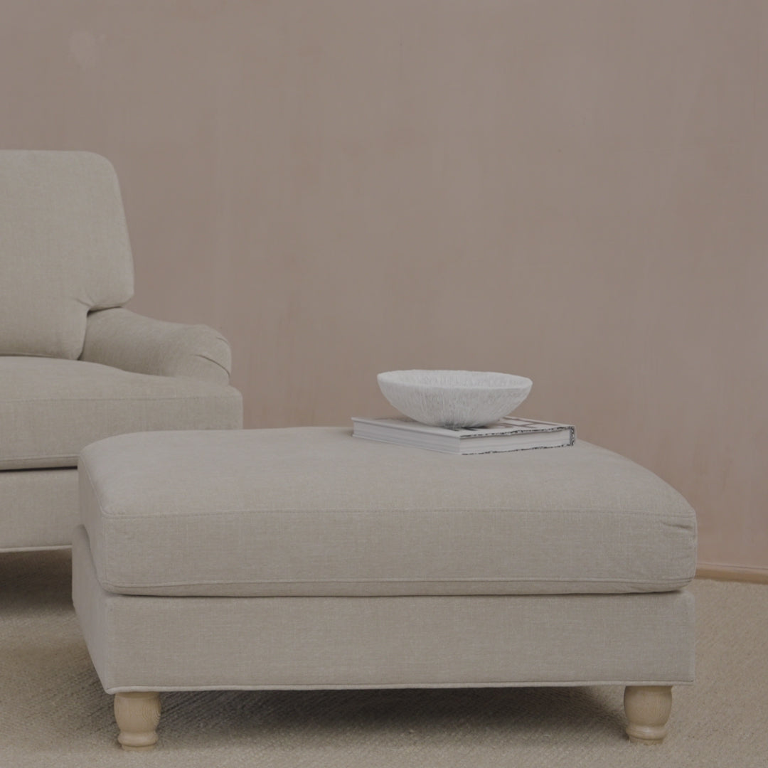 Brea Mink Taupe Footstool - Whitewash Oak Legs - Laura James 