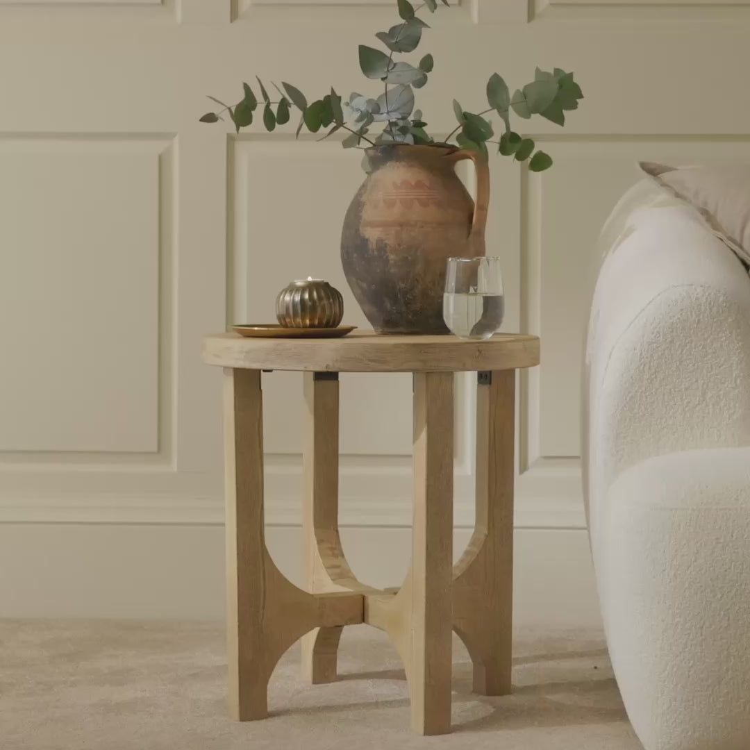 Jade Round Side Table - Chalked Mango Wood - Laura James
