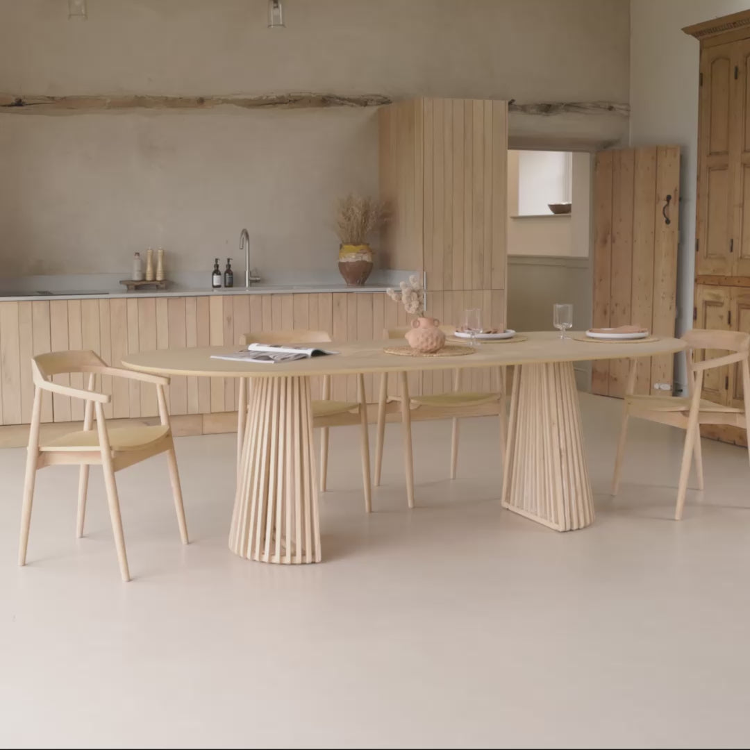 Willow Whitewash Oak Oval Dining Table Set - 6 Seater - Carter Dining Armchairs - Whitewash Oak Legs - Laura James