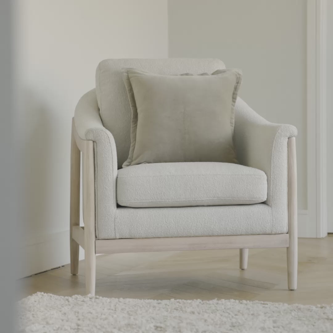 Carter Beige Boucle Occasional Armchair - Whitewash Legs - Laura James 