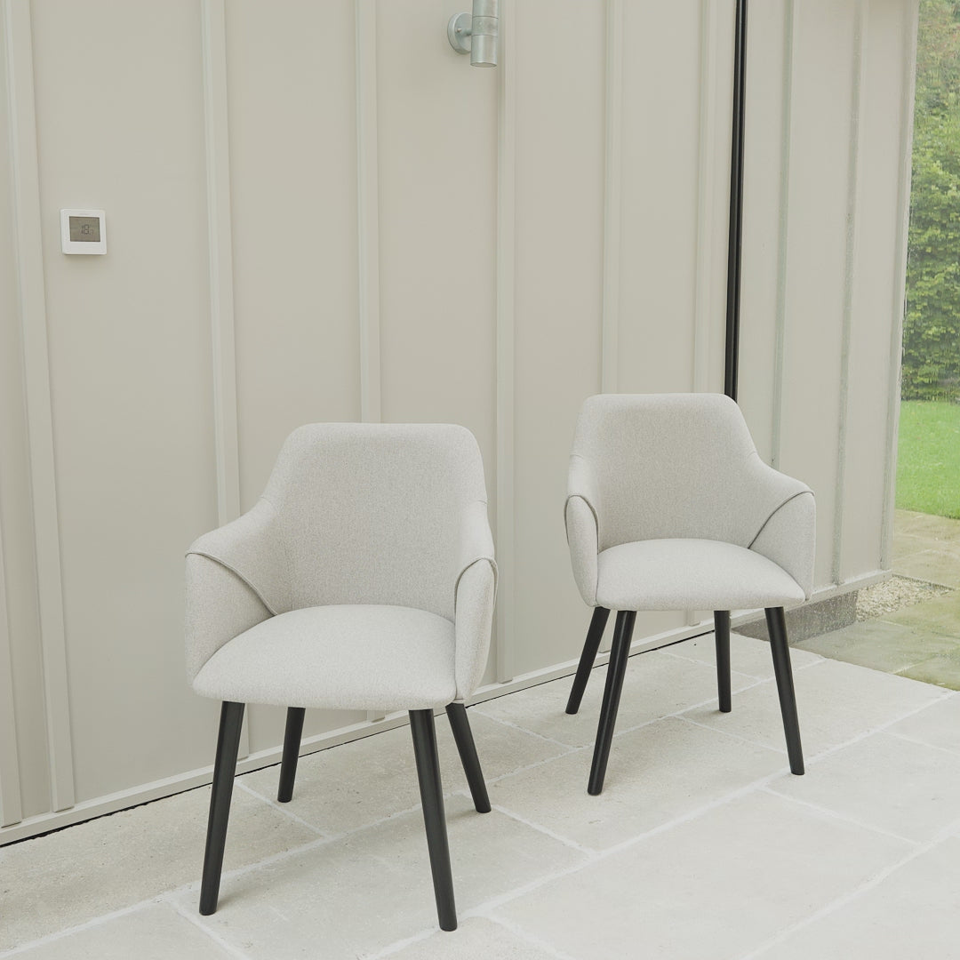 Amelia Black Wooden Dining Table Set - 6 Fossil Twill Armchairs  - Laura James 