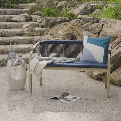 Shiro Wooden Garden Bench - Navy Rope - Laura James