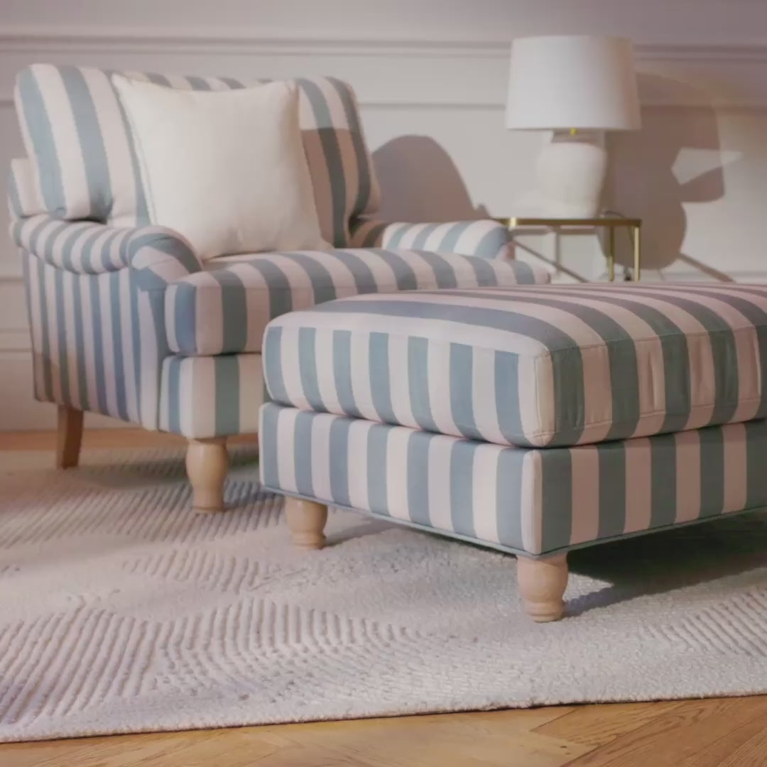 Brea Armchair -  Blue Stripe with Whitewash Legs - Laura James