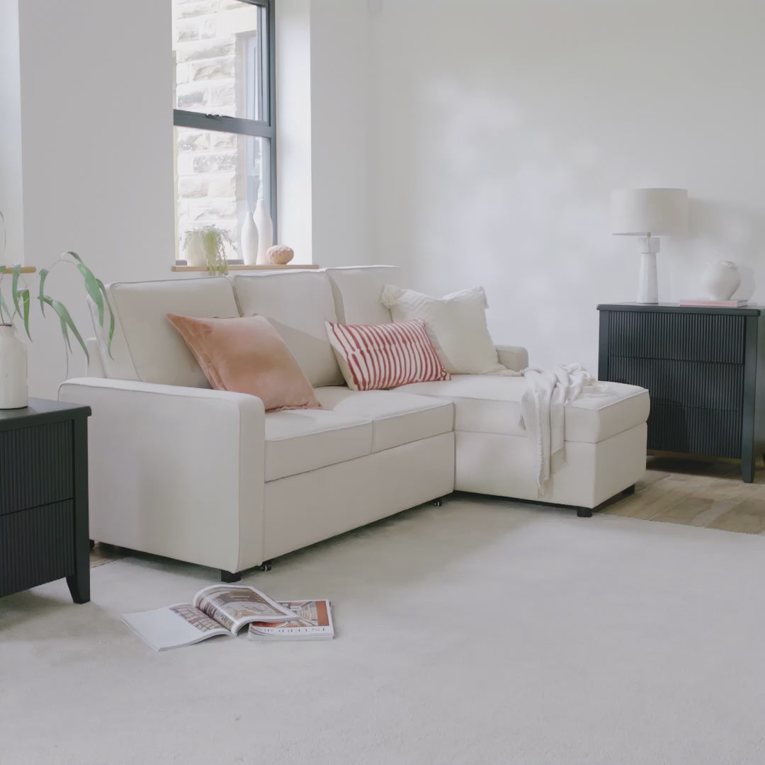 Hugo White Pull Out Corner Sofa Bed - Laura James