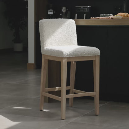 Nolan White Boucle Bar Stool - Whitewash Oak Legs - Laura James