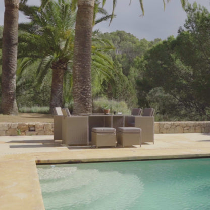 8 Seater Rattan Cube Outdoor Dining Set - Brown Weave Glass Top - Laura James
