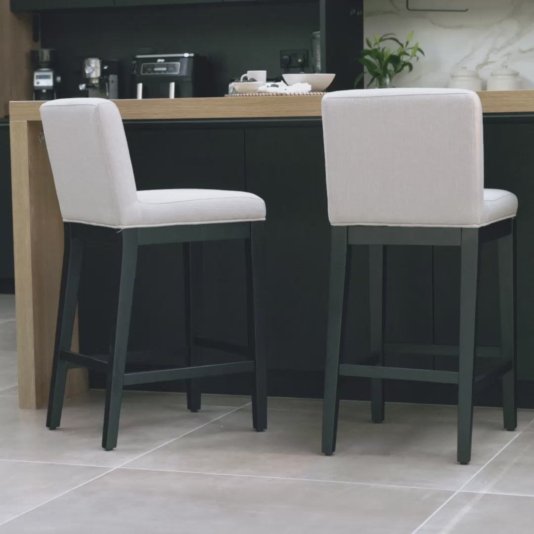 Nolan Fawn Linen Bar Stool - Black Oak Legs - Laura James