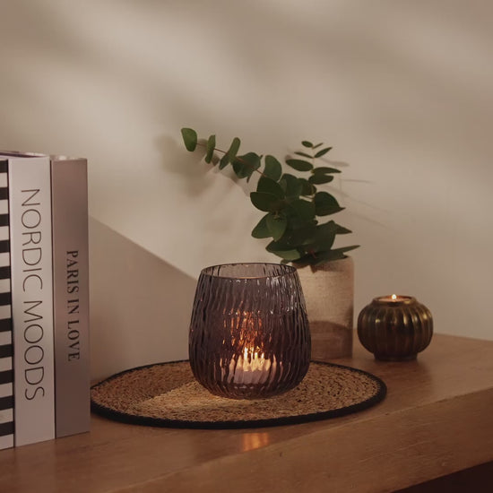 Matera 13cm Glass Candleholder - Smoke Grey - Laura James