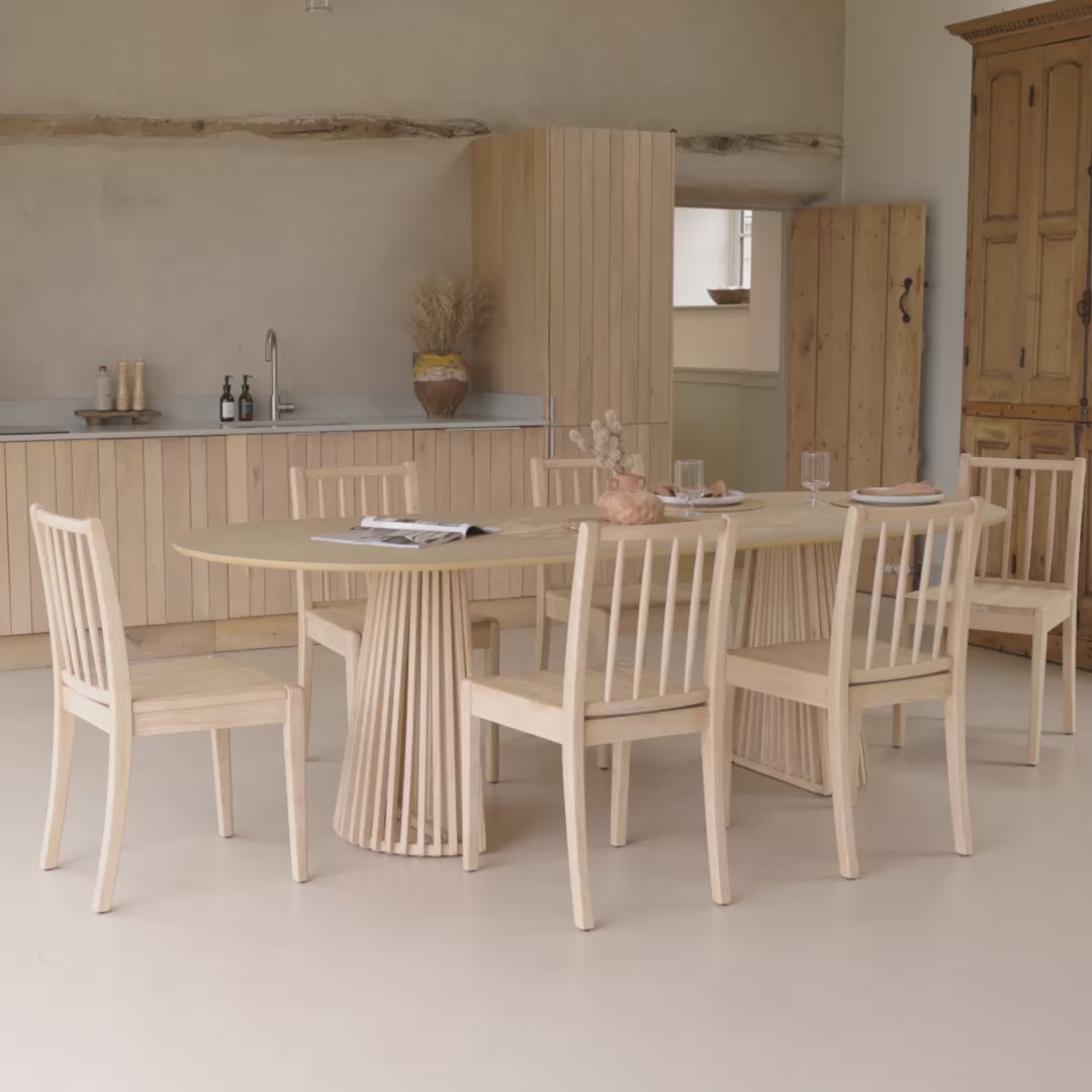 Willow Whitewash Oak Oval Dining Table Set - 6 Seater - Tilly Natural String Dining Chairs - Whitewash Oak Legs - Laura James