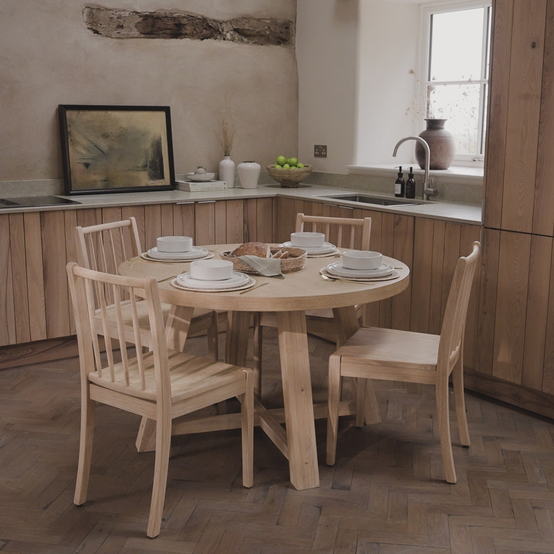 Charlotte Whitewash Round Dining Table Set - 4 Seater - Tilly Dining Chairs - Whitewash Oak Legs - Laura James 