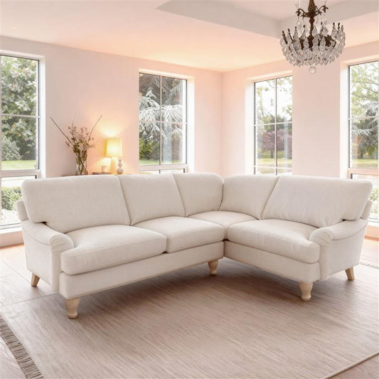 Brea Oyster White Left Corner Sofa with Whitewash Oak Legs - Laura James 