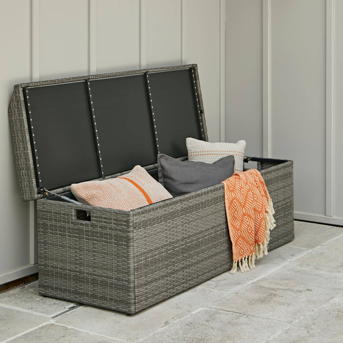 Rattan Natural Brown Polywood Storage Bench - Laura James