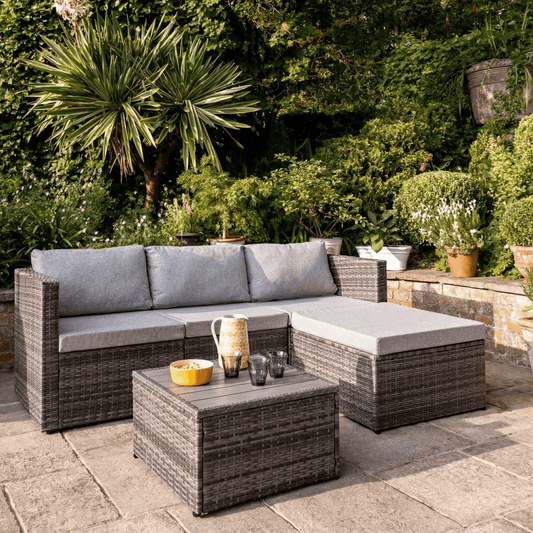 Weston 4 Seater Rattan Corner Sofa Set With Polywood Top - Grey Weave