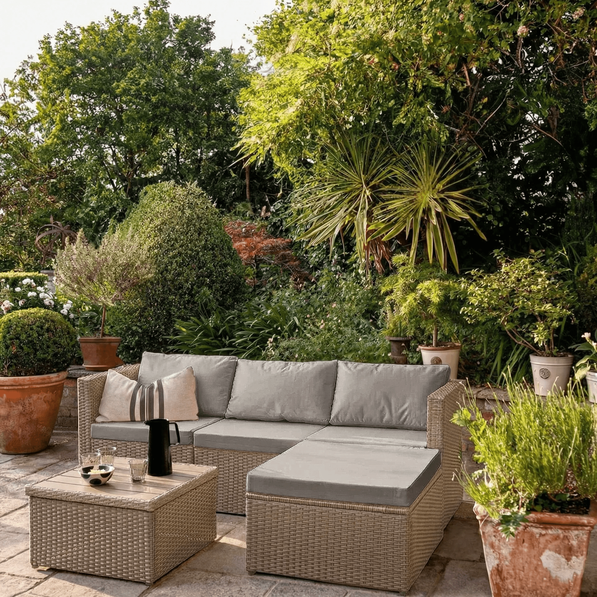 Weston 4 Seater Rattan Corner Sofa Set With Polywood Top  - Natural Weave