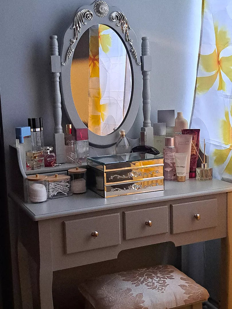 Capri Grey Dressing Table with Mirror & Stool – Laura James