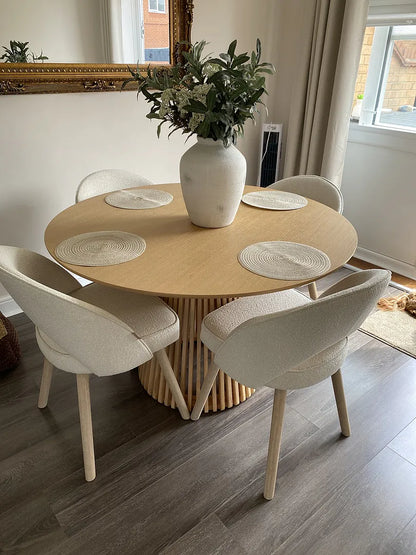 Willow Whitewash Round 4 Seater with Marilyn Boucle Dining Chairs with Whitewash Legs 