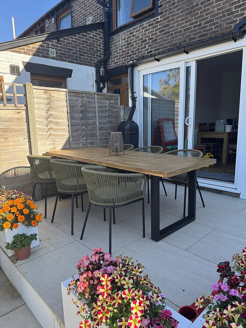 Hali 6 Seater Wooden Outdoor Dining Set with Hali Green Chairs - 235cm